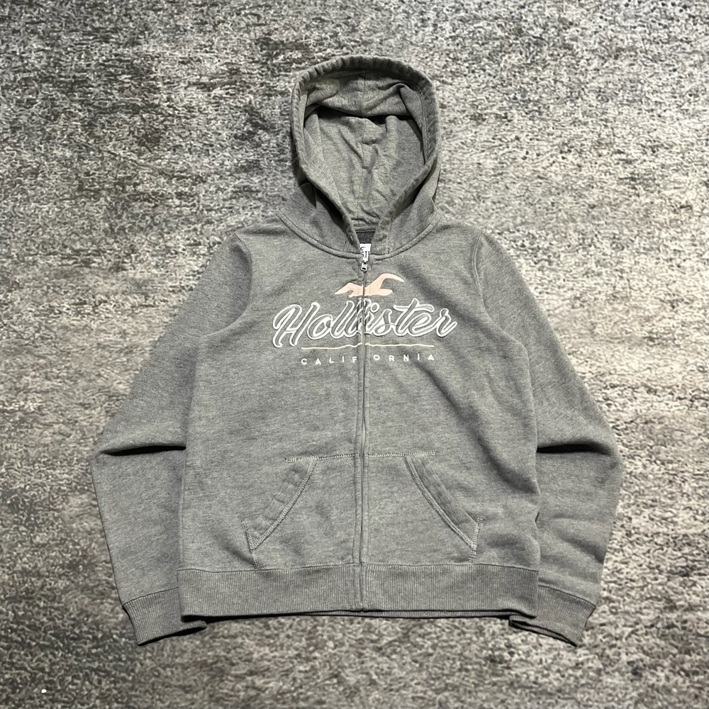 Hollister California Zip Up Hoodie Womens Small Gray Surf Vintage Y2K 2000s